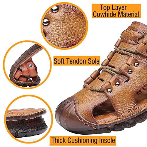 Men's Closed Toe Leather Sandal, Summer Outdoor Adjustable Fisherman Water Sandals, Walking Casual Sandals4