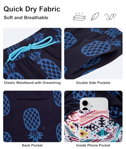 Image of Mens Swim Trunks with Compression Liner 2 in 1 Quick Dry Swimming Shorts Swimwear Bathing Suits with Pockets