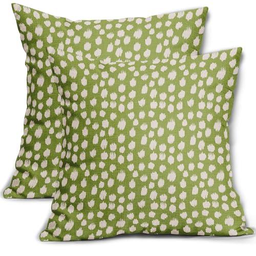 Sweetshow Lime Green Cream Dots Pillow Covers 22x22 Set of 2 Boho Design Polka Dot Throw Pillows Modern Trendy Print Outdoor Decorative Pillowcase Square Linen Cushion Cases Decor for Sofa Couch Bed