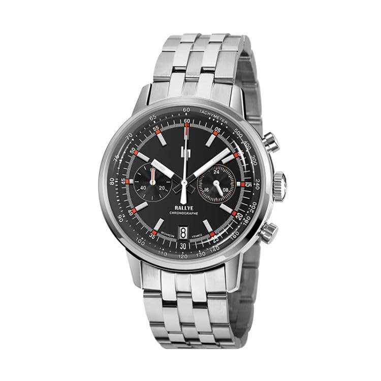 Lip Montre Rallye 41mm Méca-Quartz Cadran Noir Boîtier Acier Inoxydable
