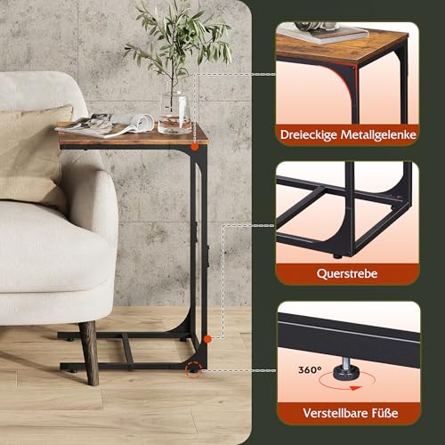 WLIVE Beistelltisch Couch, C Form Sofatisch, 30 x 40 x 62 cm, Beistelltische fürs Wohnzimmer, Schlafzimmer, Balkon (2, Rustikales Braun) – Bild 6