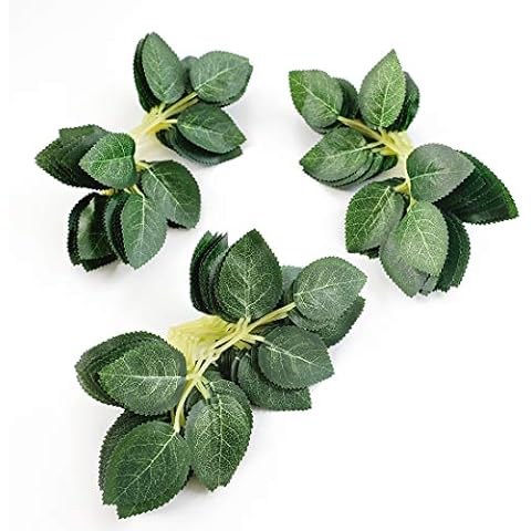 Floroom Artificial Green Leaves 35pcs Bulk Silk Greenery Fake Rose Flower Leaves for DIY Wedding Bouquets Bridal Shower Centerpieces Home Decorations Cover