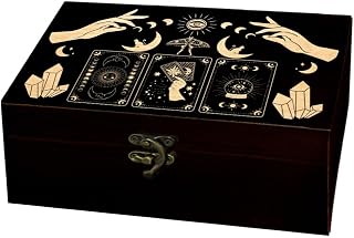 arricraft Wooden Storage Box with Hinged Lid, Mysterious Hand Lunar Phases