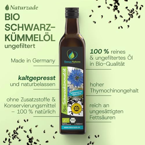 Foto von Sanus Natura Bio Schwarzkümmelöl 1000 ml (2x 500ml) ungefiltert kaltgepresst mühlenfrisch direkt vom Hersteller