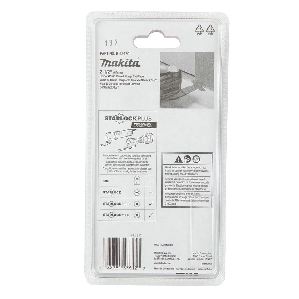 Makita StarlockPlus® E-08470 - Multiutensile oscillante, lama bimetallica per taglio a tuffo, 6,3 cm