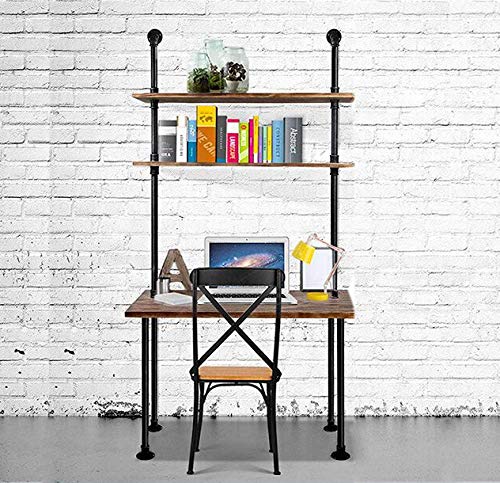 Diwhy Industrial Style Office Decor,Computer Desk with 2-Tier Storage Pipe Shelves,Bookshelf Laptop Desk,Studying Writing Table Workstation with Hutch for Home Ofiice(40 inches)