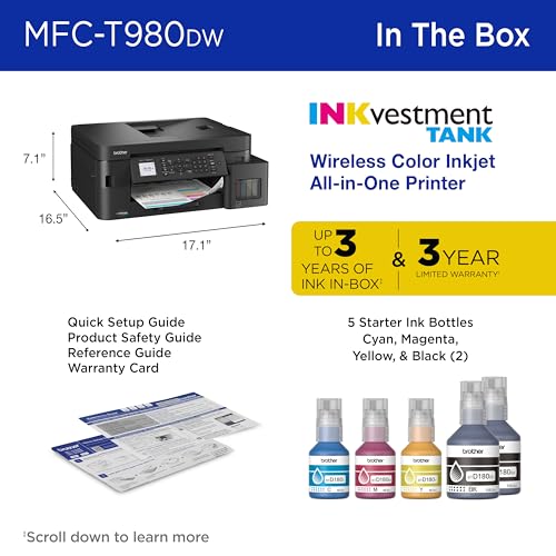 Brother INKvestment Tank 980 Wireless and Ethernet Color Inkjet All-in-One Printer with Multipurpose Tray | Includes up to 3 Years of Ink in-Box(1) and Limited Warranty(2) (MFC-T980DW) by Brother - Image 7