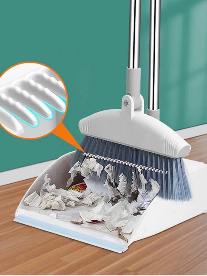 Image of Broom and Dustpan Set Soft Hair Broom Multifunctional Household Dustpan Long Handle, Upright Lobby Broom for Cleaning Home Kitchen Office for Indoor Outdoor (Multicolour)