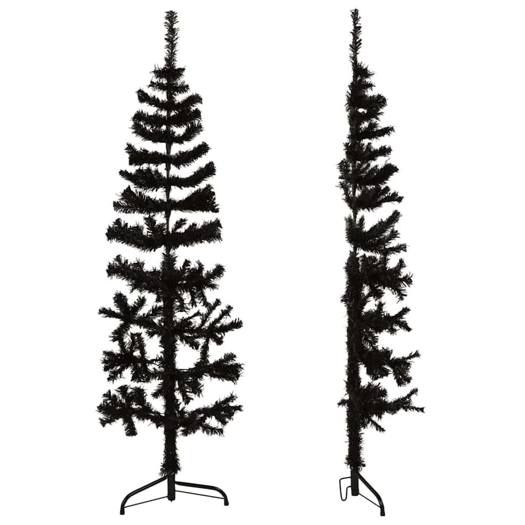 Albero di Natale artificiale sottile, nero, 120 cm, con supporto, 80 punte, realistico, salvaspazio, ideale per soggiorno, ufficio, interni ed esterni, decorazione natalizia