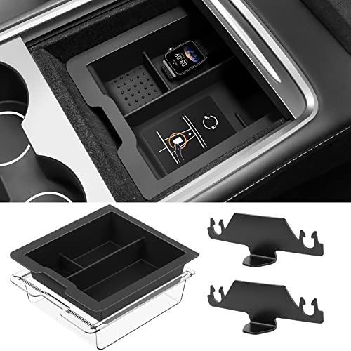 Jowua Organizer Per Bracciolo Tesla Model 3/Y | In Silicone Lavabile Con Fondo In PC, Antipolvere E Compatibile Con Barra LED - 4