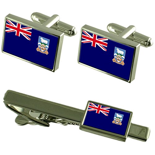 Gemelos y pasador de corbata de las Islas Malvinas con caja