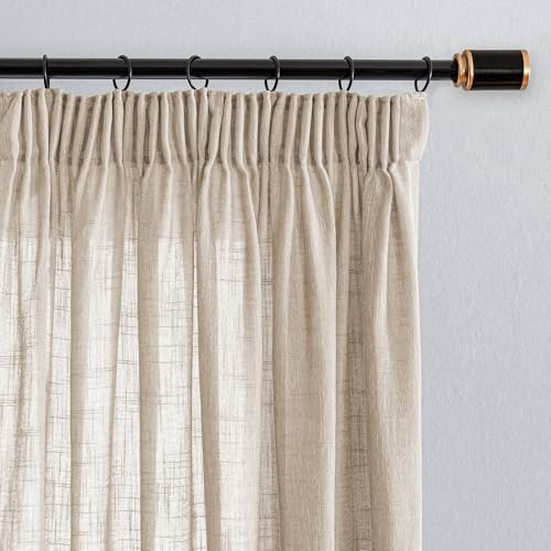 Rideaux semi-transparents anti-vis-à-vis aspect lin beige pour salon