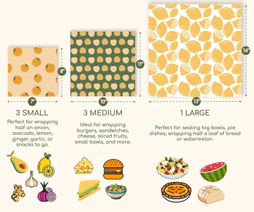 Truebee Reusable Beeswax Food Wraps 3 or 7 Pack – Non Toxic, Plastic Free, Silicone Free, Sustainable, Environmentally Friendly, Organic Cotton Beeswax Wraps (S, M, L) - Image 4