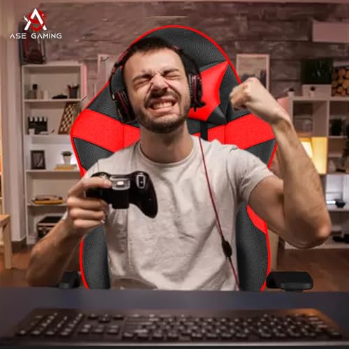 ASE GAMING Infinity Series Ergonomic Gaming Chair Premium PU Leather, Adjustable Neck & Lumbar Pillow, 180 Degree Recline with Black Metal Base (Red) - Image 5