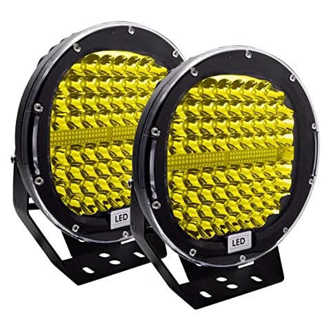 9inch Round led Light bar Safego 2Pcs Amber Round Offroad Lights 408W Waterproof Spot Beam Led Work Light Round Driving Light Yellow Fog Lights Compatible with Truck SUV ATV Tractor Boat Cover