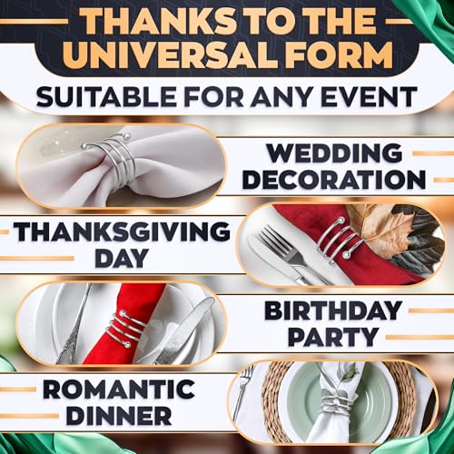 Image of Silver Napkin Rings Set of 8 - Elegant Metal Napkin Ring Holders for Weddings, Dinner Parties, Holiday Table Decor - Sturdy Reusable Napkin Holders, Perfect Housewarming Gift for Hosts & Entertaining