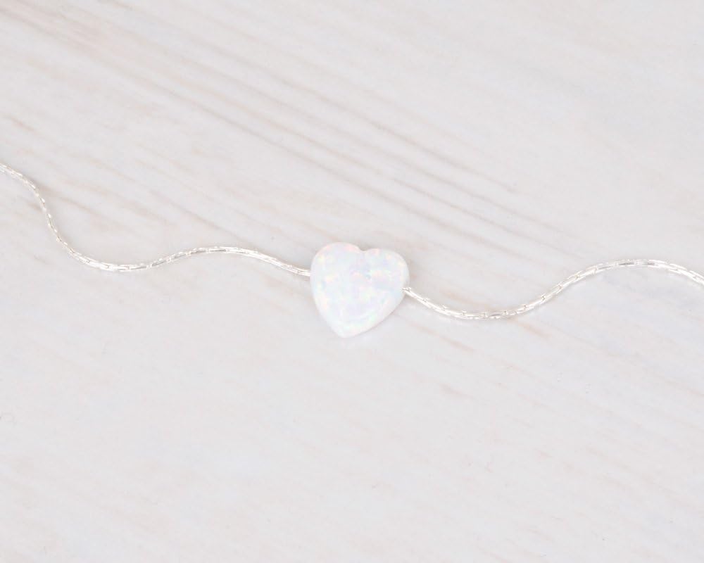 Opal Heart Choker Necklace - Gold Filled, Sterling Silver or Rose Gold, Dainty Short Necklace for Women, Blue, White or Pink Love Pendant 13.5"-16.5" - Image 6