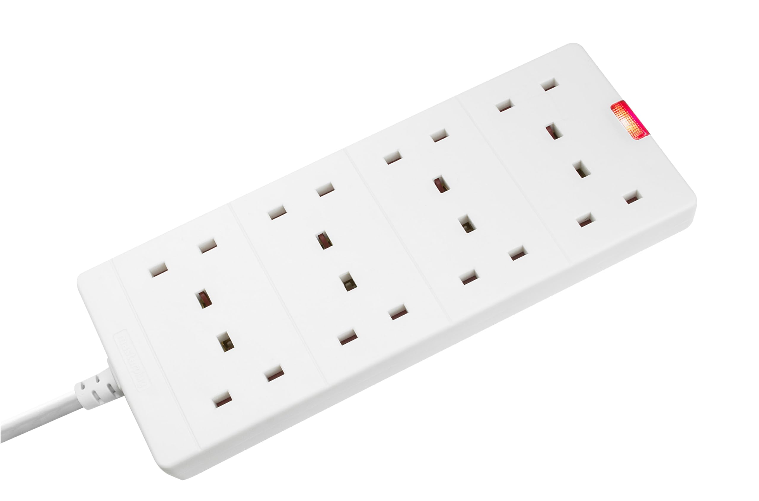 Masterplug Eight Socket Extension Lead With Power Indicator, 2 Metre, White 5015056641614