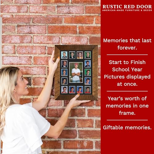 Image of Rustic Red Door Co. School Years Reclaimed Wood Picture Frame with Mat - 11x14 Wooden Framed 15 Photo Collage Mat Pre-School & Kindergarten to 12th Grade High School Graduation (Class of 2024, Black)