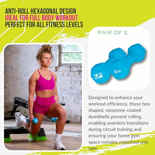 Urban Fitness Neoprene Covered Hex Dumbbells Fitness (Pair) Blue 2 X 2kg, one size, K-REY-UFW033 - Image 2