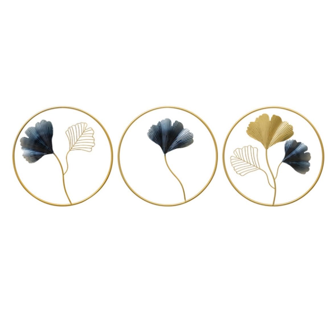 Sztuki Dekoracji ściennych, 3szt. Ginkgo Leaf Wall Decor Metal Art Rzeźby Ścienne Z Okrągłą Ramą Do Domu, Salonu, Kuchni, Sypialni Obrazy na ścianę do salonu