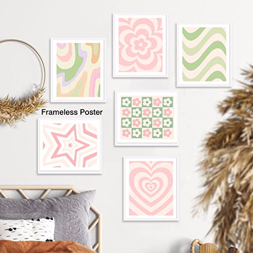 Vlejoy Set Of 6 Preppy Room Decor Aesthetic Canvas Wall Art Prints For Teen Girls Bedroom Pink And Green Heart Painting In Flowers Artwork Dormitory 8X10Inch Frameless (8X10Inchx6Pcs (Unframed)) #TOP4