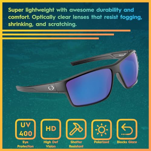 Flying Fisherman Mojarra Polarized Rectangular Sunglasses, Matte Black Frame/Smoke-Blue Mirror Lens, Medium2