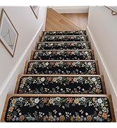 OJIA Floral Stair Treads Non-Slip Carpet Stair Treads for Wooden Steps Indoor 15PCS 30"x8" Stair ...