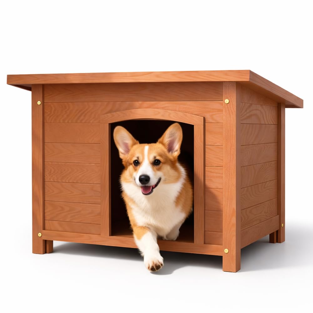 BAKAJI Cuccia per Animali Domestici in Legno di Cipresso, Casetta per Cani e Gatti con Tetto Apribile, Casa da Esterno ed Interno Resistente Alle Intemperie con Tettoia Asfaltata, 85 x 58 x 58 cm