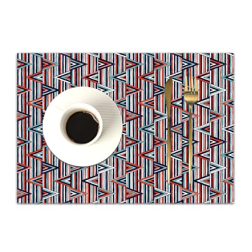 DASNK Table Mats Set of 4 Woven Vinyl Place Mats for Dinner Table Washable & Durable Indoor/Outdoor Use Table Accessories,Tribal Decor,Striped African Abstract Ethnic Pattern with Creative Tr,12x18in