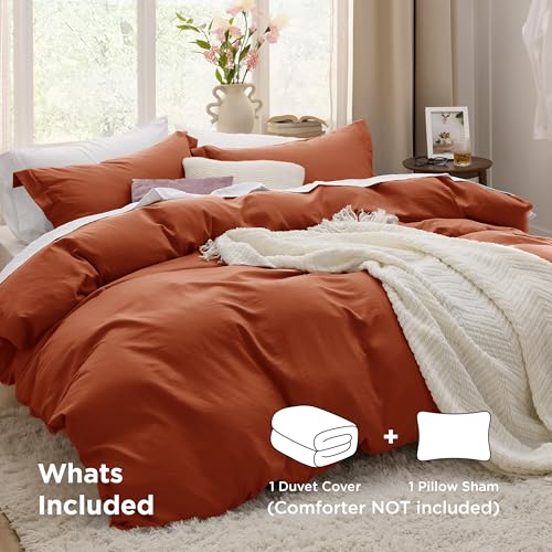Image of Bedsure Terracotta Duvet Cover Twin /Twin XL Size - 2 Pieces Prewashed Polyester Extra Soft Bedding Set, Includes 1 Twin Duvet Cover 68''x90'' with Zipper Closure & 1 Pillow Sham, No Comforter