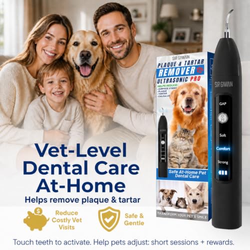 Image of SIRGAWAIN Pet Ultrasonic Dental Cleaner - Plaque, Tartar & Stains Remover, 4 Tips, 3 Modes, LED, Contact-Activated & Smart Touch Protection, Complete Cleaning Kit for Dogs & Cats (Black)