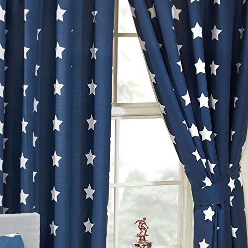 PriceRightHome - Cortinas Forradas con Estrellas Blancas y Azules, 168 cm x 137 cm