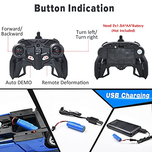 Jeestam Rc Car Robot For Kids Transformation Car Toy, Remote Control Deformation Vehicle Model With One Button Transform 360°Rotating Drifting 1:18 Scale, Best Gift For Boys And Girls (Blue) #TOP4
