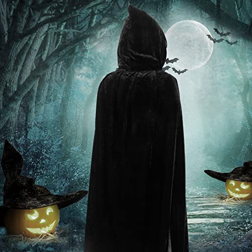 Generisch Halloween Umhang 150CM,Schwarzer Kapuzenumhang,Umhang Kostüm Cape Satin Herren Damen,Teufel Vampir Umhang mit Kapuze Erwachsene,Unisex Mantel für Halloween Karneval Cosplay Kostüm