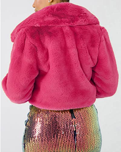 Nihsatin Womens Solid Cropped Long Sleeve Shaggy Jacket Lapel Faux Fur Coat Outwear Warm Winter2