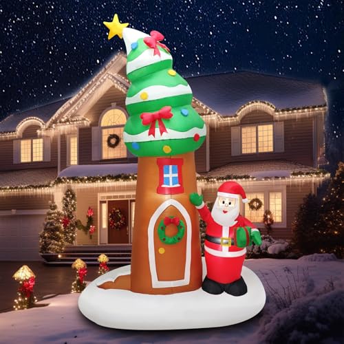 9FT Inflatable Christmas Tree with Santa Claus Blow Up Xmas