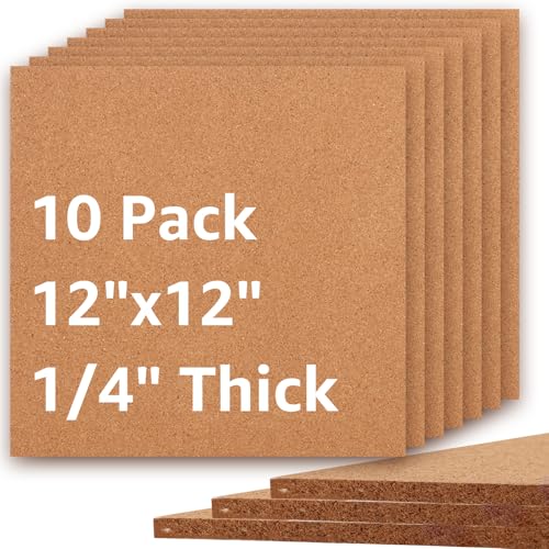 LDHHYH 10 Pack Cork Board Tiles 6mm Square Cork Tiles 30cm x 30cm Self-Adhesive Corks Board for Walls Cork Sheets Tiles Bulletin Boards with Pins for Office Home School Bedroom