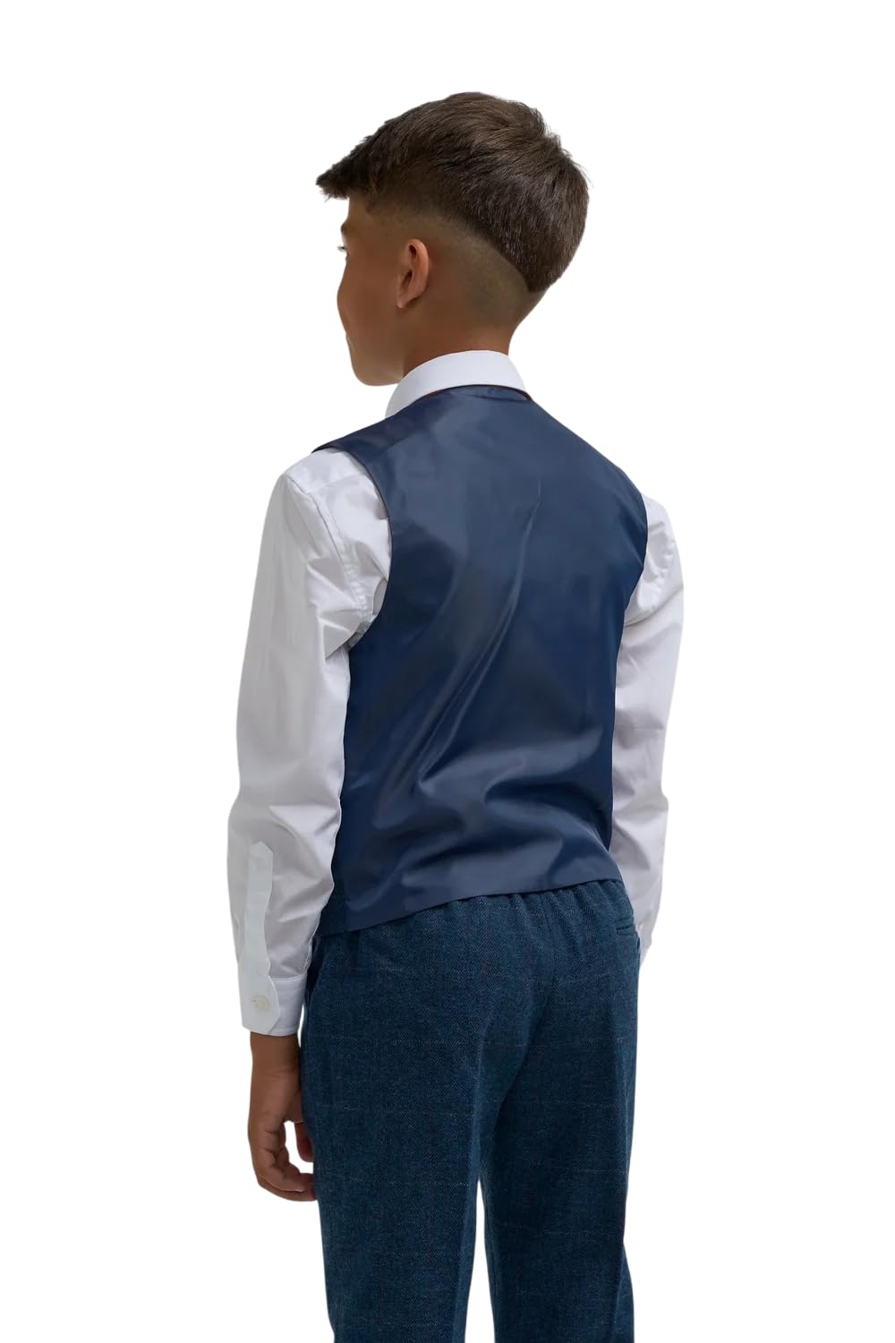 Completo da ragazzo in 3 pezzi, vestibilità aderente, in tweed a spina di pesce, in misto lana, set formale per matrimonio, porta anelli