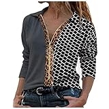  Onsoyours Femme Décontracté Bloc De Couleur Manches Longues Patchwork T-Shirt Col Rond en Vrac Tunique Tops J Gris S