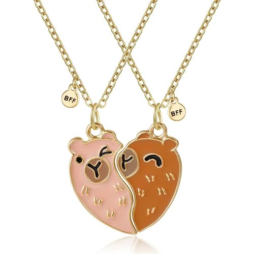 HANRESHE Brown Capybara Best Friend Necklace Cute Heart Capybara Bff Necklace Fashion Friendship Necklaces Gift
