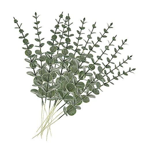 EZFLOWERY 24 Pcs Artificial Eucalyptus Leaves Stems Real Touch Green Leaf for Wedding Arrangements Bouquet Office Party Centerpieces Garden Outdoor Ceremony Floral Home Décor