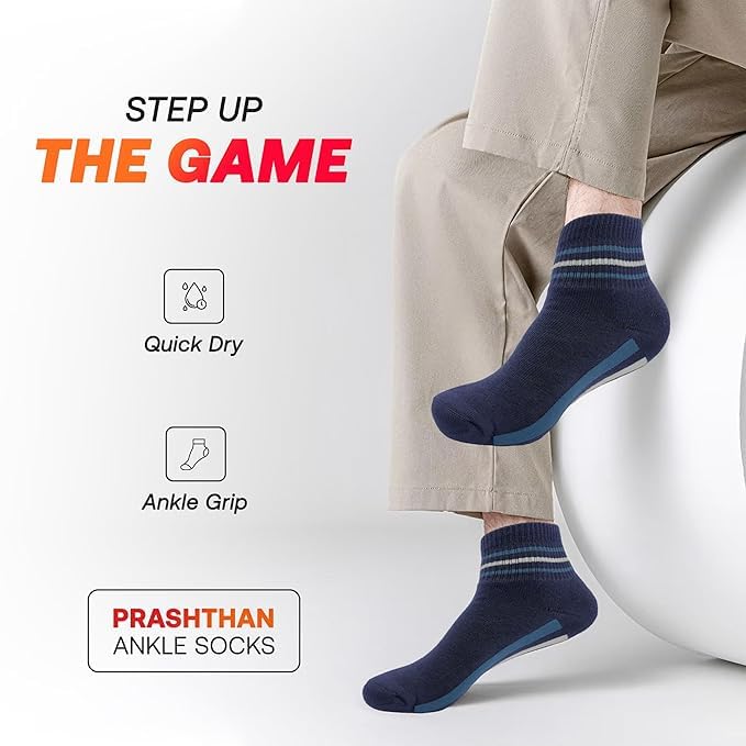 Image of PRASTHAN Sports Unisex Nylon Cotton Ankle Length Socks Made With Breathable Anti Odour & Moisture Absorbent Combed Cotton with a Extra Durable.