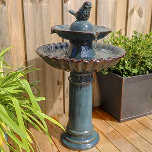 Kenroy Home 51083Tl Vogel Tiered Birdbath With Teal Finish, Classic Style, 27.25" Height, 16.13" Width, 16.13" Depth #TOP2