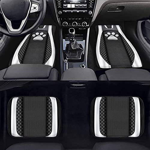 Howilath Silver Dog Paw Print 4pcs Set Car Front & Back Seats Foot Mats Automobile Durable Floor Carpets for Women Men