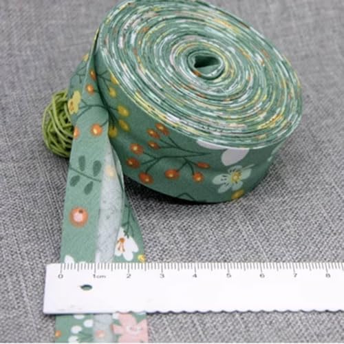 Cotton Floral Bias Binding Tape 1 inch Patterned Wide Single Fold 47 Colors 25mm Finished Size 1/2 inch (Floral Light Green, 5.5 Yard)
