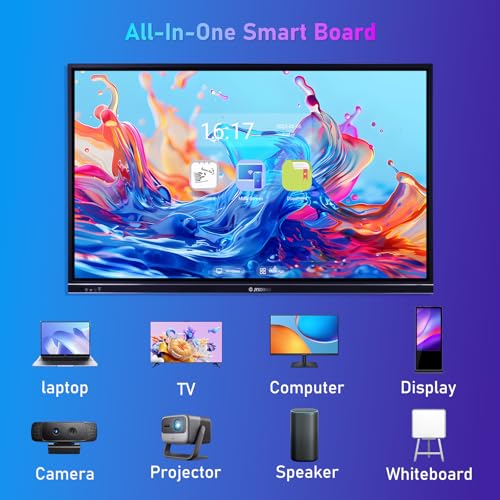 Image of Interactive Whiteboard, 86inch Smart Board with 4K UHD Touch Screen Flat Panel, All in One Digital Electronic Whiteboard Built in Dual System for Conference
