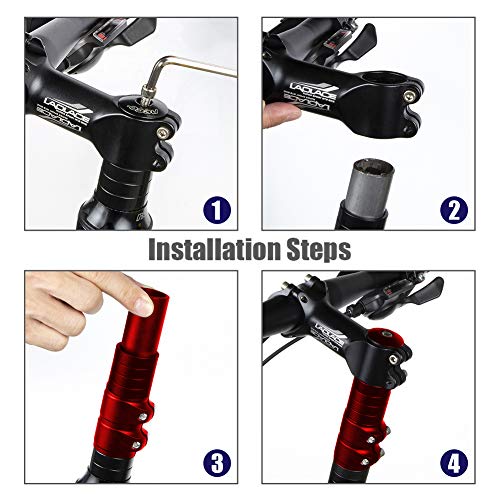 Kbrotech Bike Fork Stem Extender Bicycle Stem Riser Handlebar Stem Neck Riser with Hex Key for Mountain Bike, Road Bike, MTB (RED)