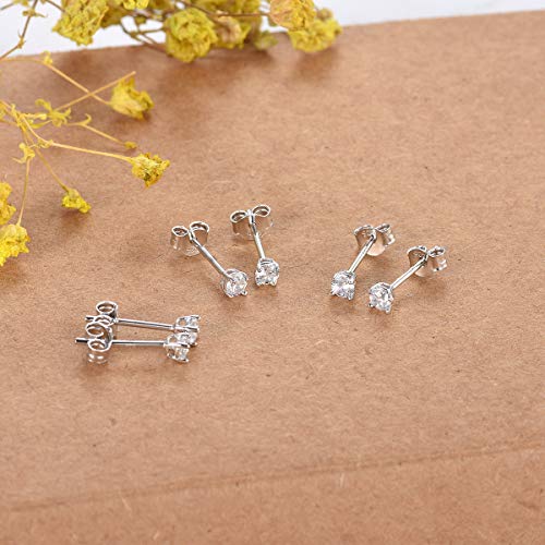 EPIRORA Sterling Silver Stud Earrings for Women Men- 3 Pairs 3mm Tiny Ball Stud Earrings Round CZ Earrings Pearl Earrings Set Cartilage Small Tragus Earrings3