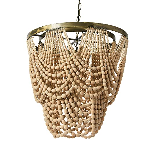 Creative Co-Op Rustic Farmhouse Boho Light Fixture With Wooden Beads - 2-Tier Draped Bead Chandelier,White #TOP2